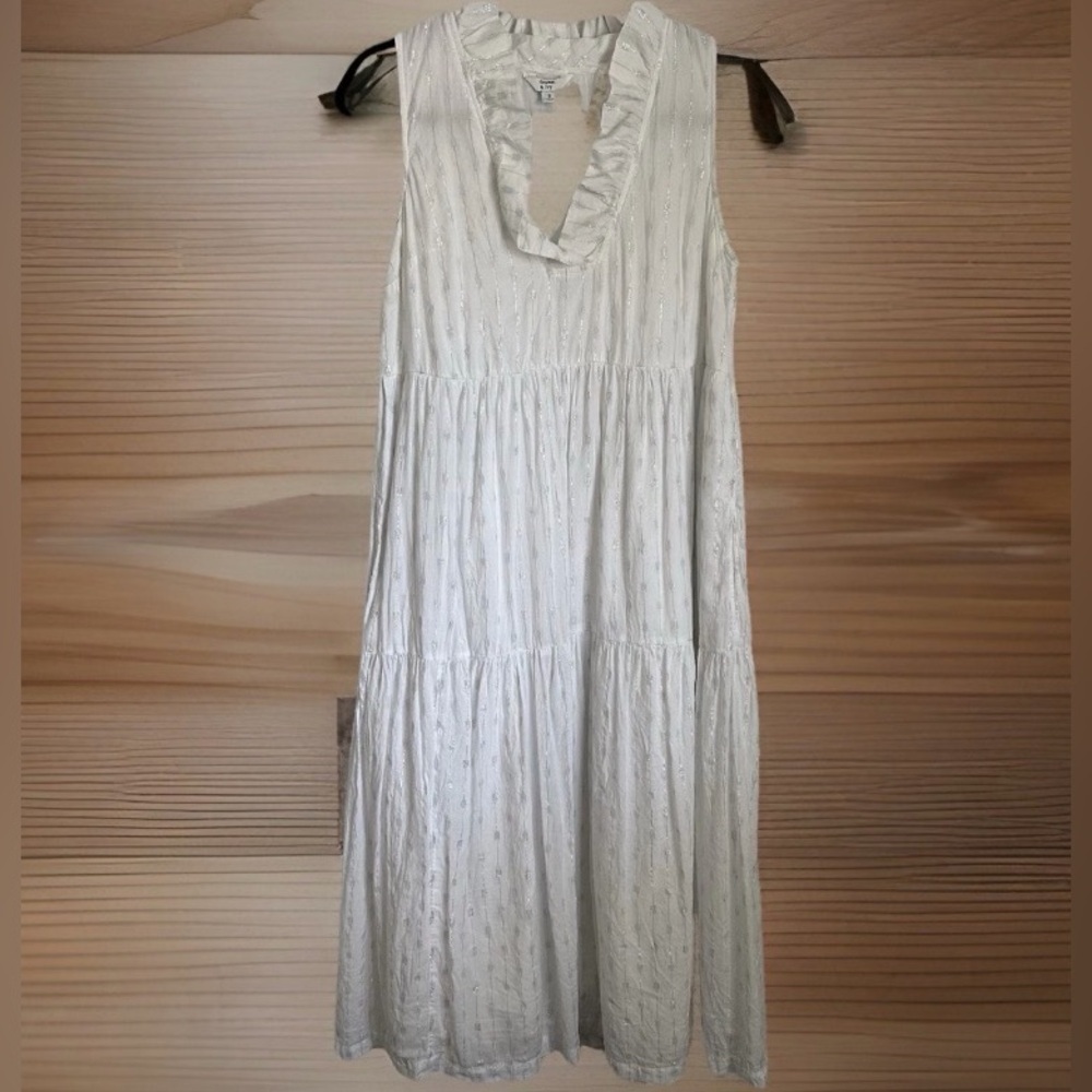 Crown & Ivy Womens Tiered Midi Dress Sz S Boho Flowy Metallic Cottagecore Ruffle